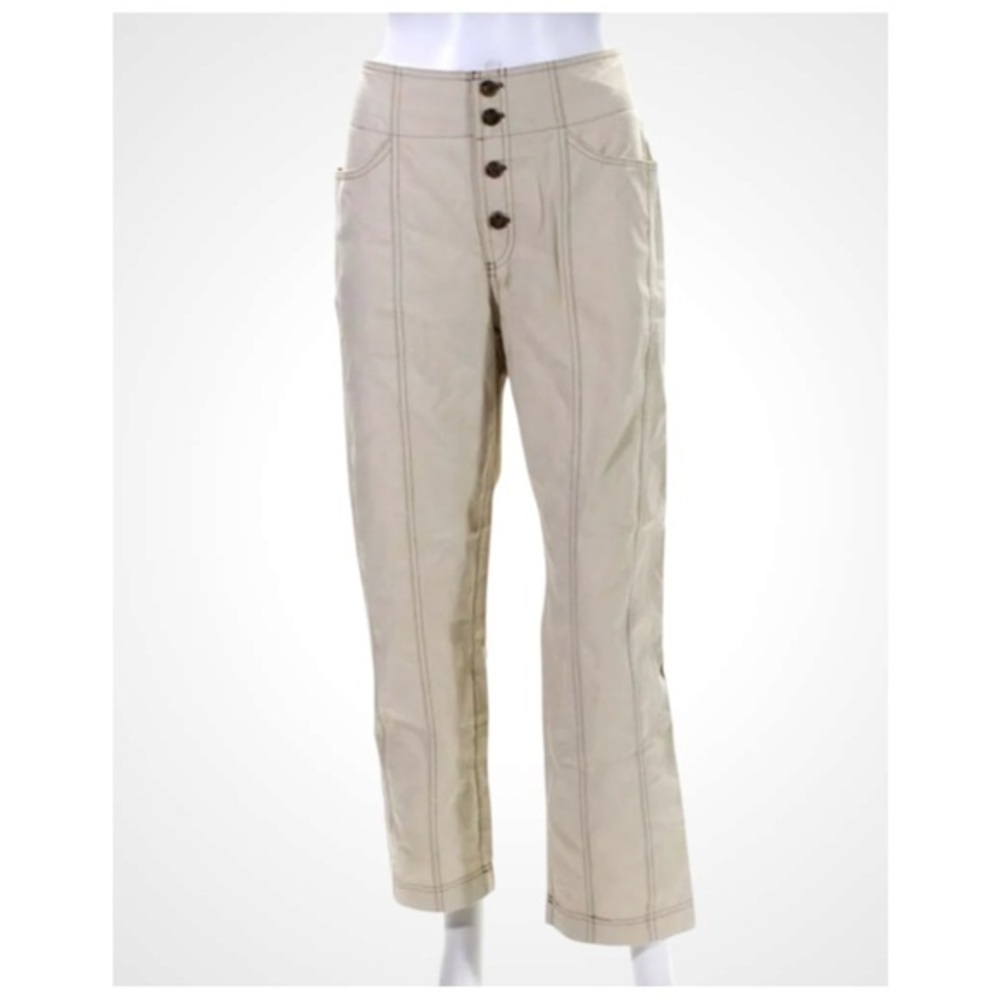 Sienna Sky Womens Cotton Straight Leg Beige High-Waisted Button Casual Pants M